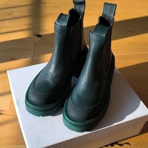 Women’s Dark Green Leather Chelsea Booties Made In Spain